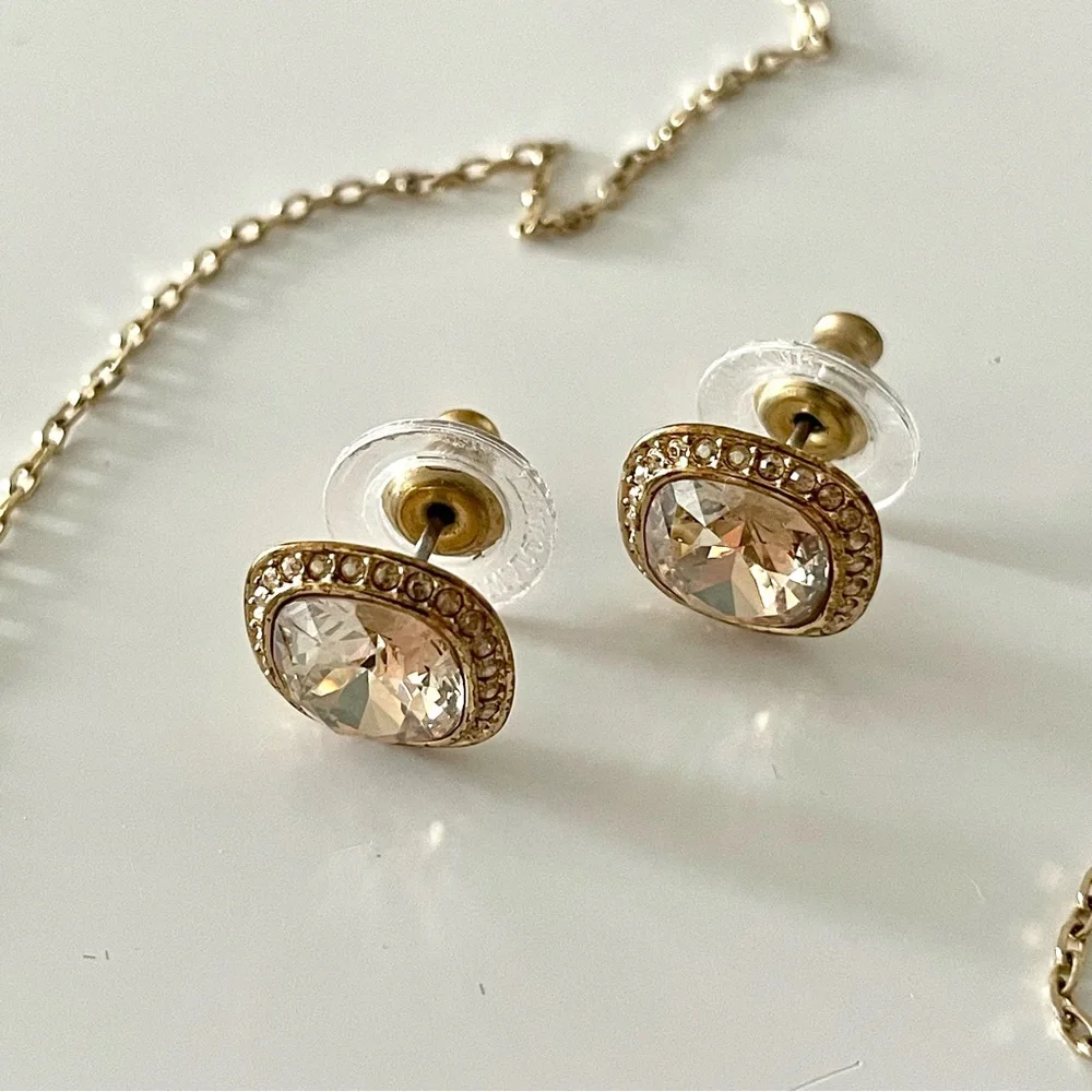 NWT Swarovski Gold Tone Crystal Necklace & Earrings Set - Picture 6 of 11